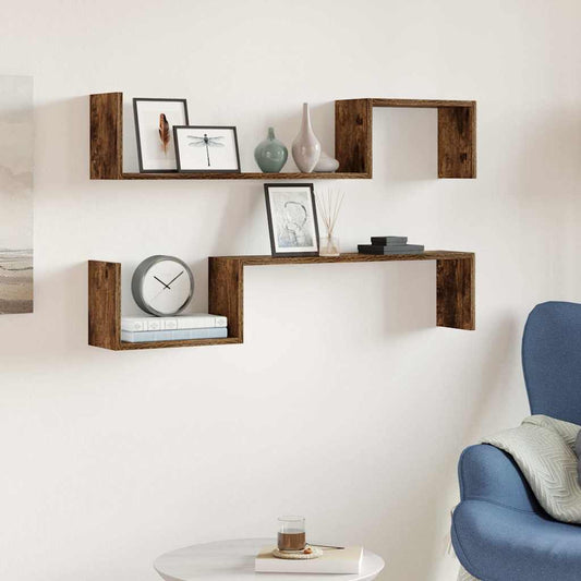 Mensole a Muro 2 pz Rovere Fumo 100x15x20 cm Legno Multistrato