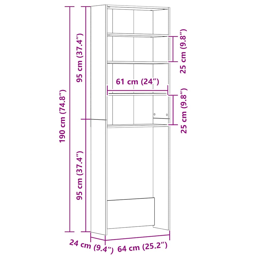 Mobile per Lavatrice Rovere Fumo 64x24x190 cm | homemem39
