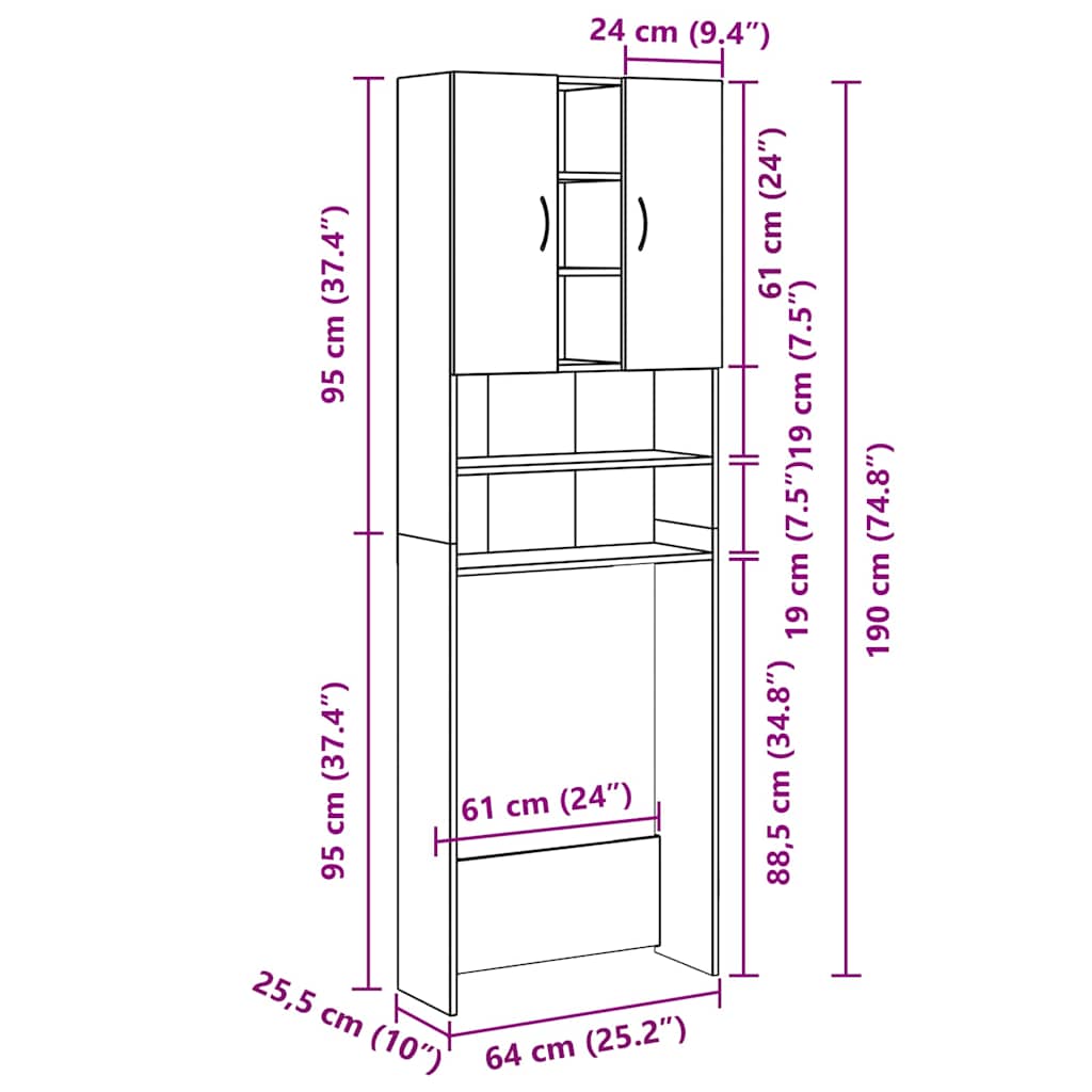 Mobile per Lavatrice Rovere Fumo 64x25,5x190 cm | homemem39