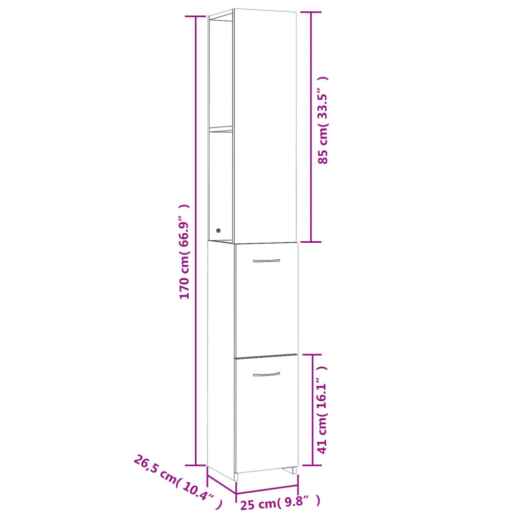 Armadietto Bagno Grigio Sonoma 25x26,5x170 cm Legno Multistrato | homemem39