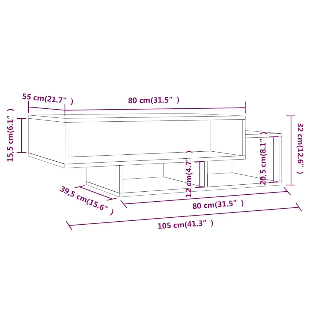 Tavolino da Salotto Grigio Sonoma 105x55x32cm Legno Multistrato | homemem39