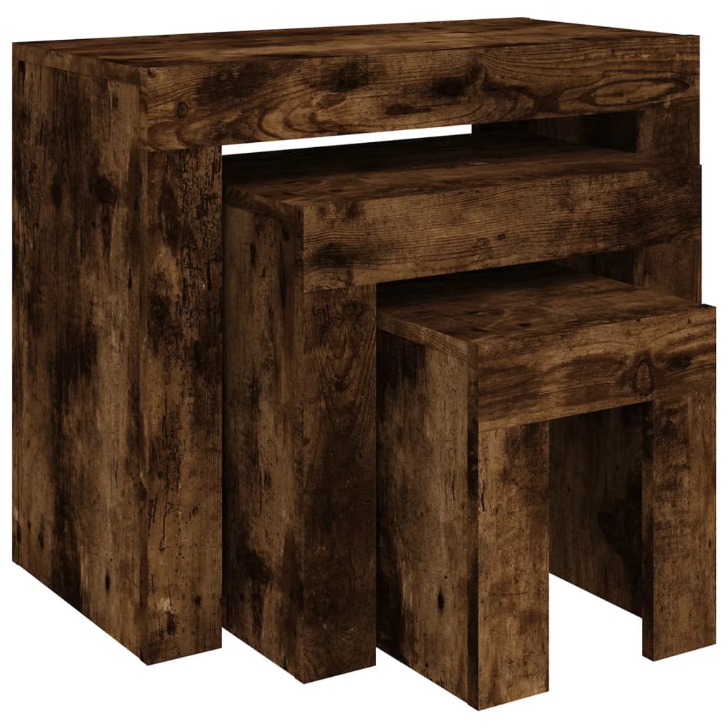 Tavolini Impilabili 3 pz Rovere Fumo in Legno Multistrato | homemem39