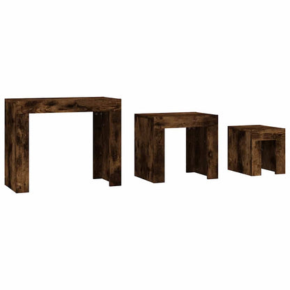 Tavolini Impilabili 3 pz Rovere Fumo in Legno Multistrato | homemem39