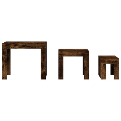 Tavolini Impilabili 3 pz Rovere Fumo in Legno Multistrato | homemem39