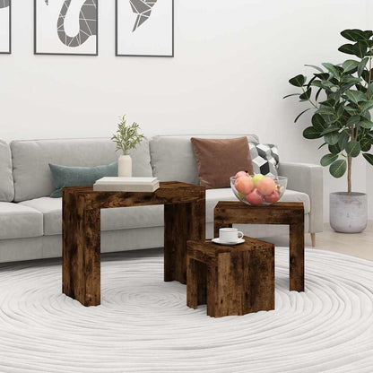 Tavolini Impilabili 3 pz Rovere Fumo in Legno Multistrato | homemem39