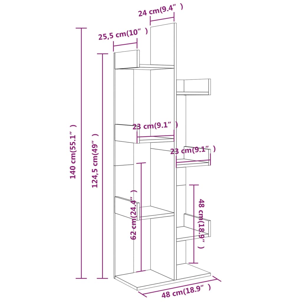 Libreria 48x25x140 cm Rovere Fumo in Legno Multistrato | homemem39