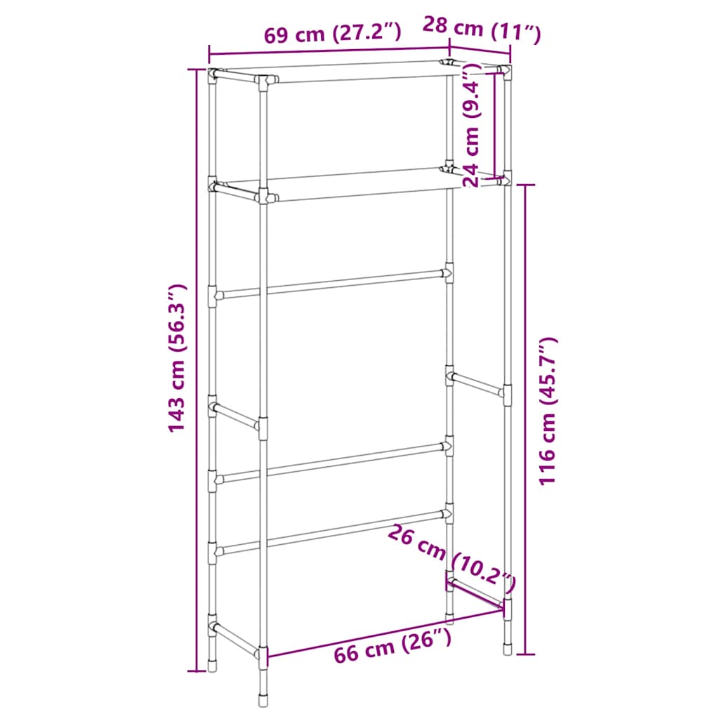 Rastrelliera per Lavatrice a 2 Livelli Nera 69x28x143 cm Ferro - homemem39