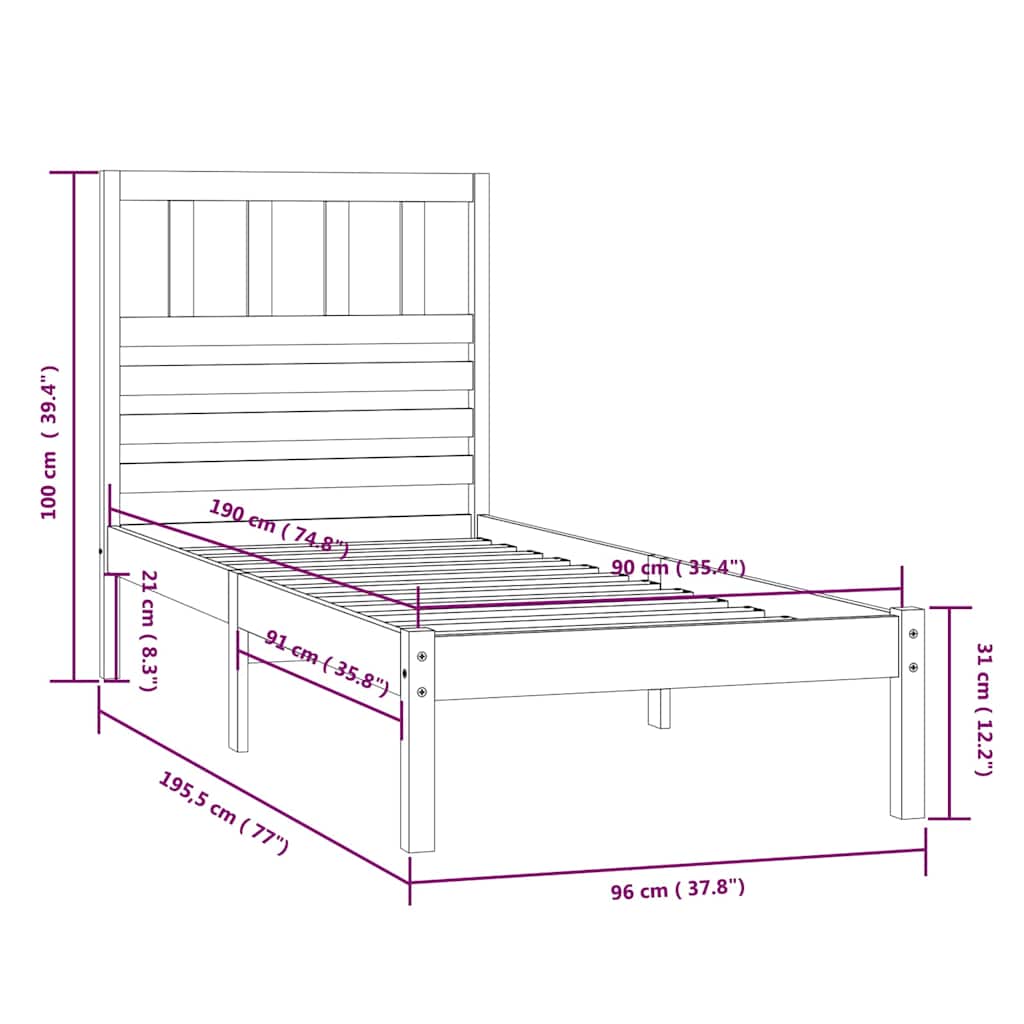 Giroletto 90x190 cm Single in Legno Massello di Pino | homemem39
