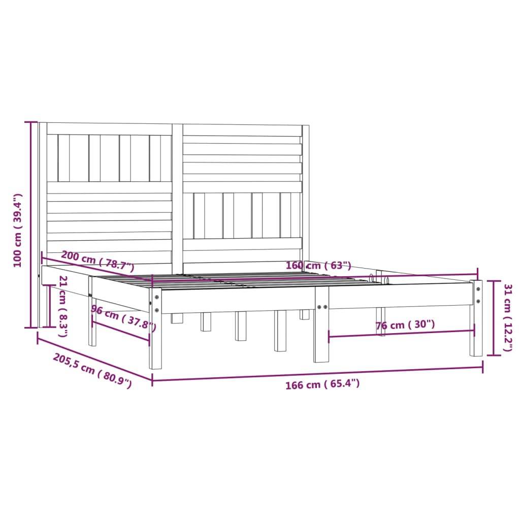 Giroletto Bianco in Legno Massello di Pino 160x200 cm | homemem39