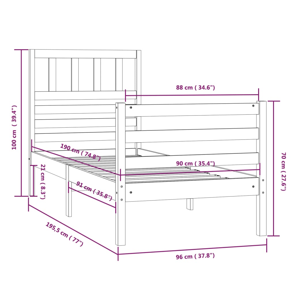 Giroletto 90x190 cm Single in Legno Massello