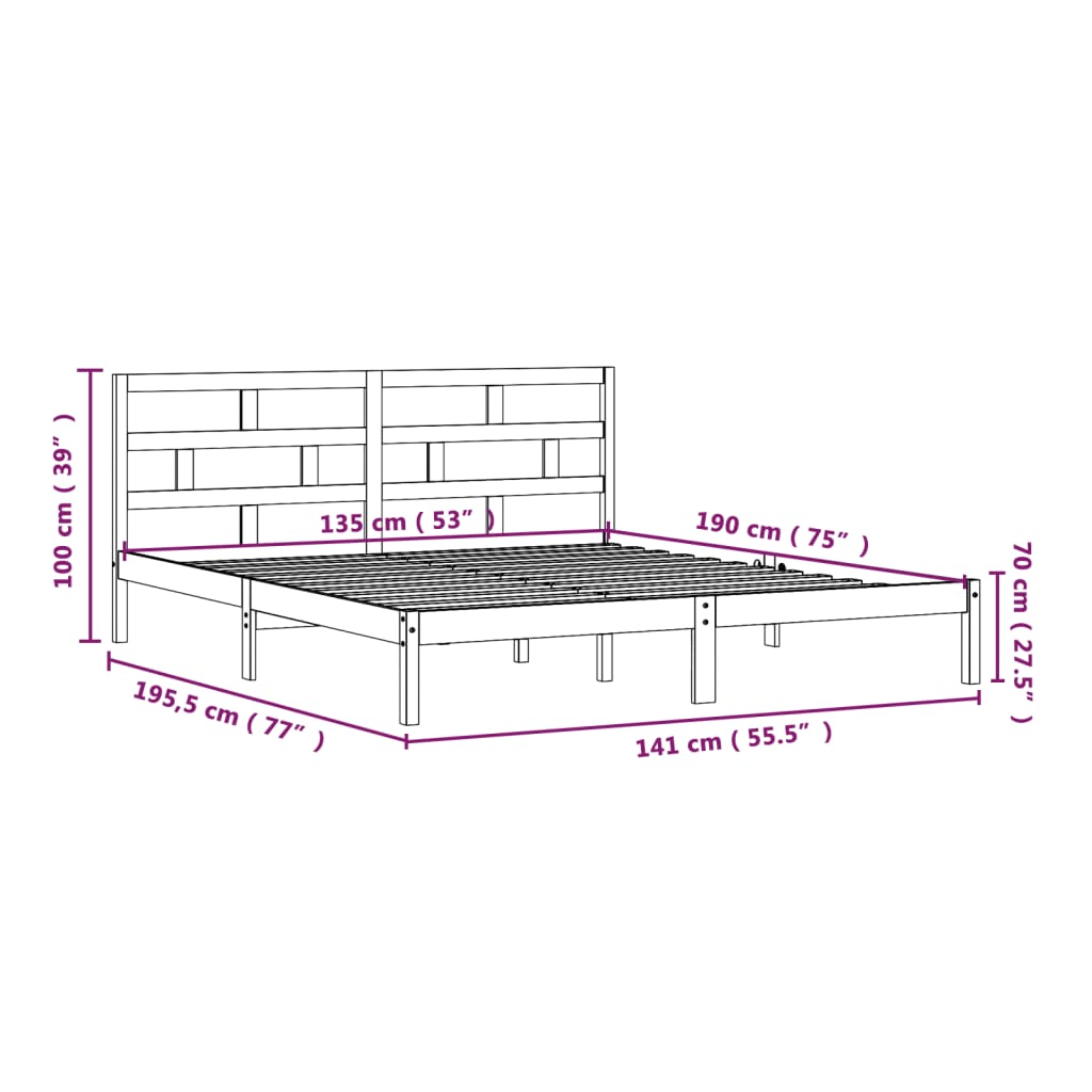 Giroletto Nero 135x190 cm Double in legno Massello | homemem39
