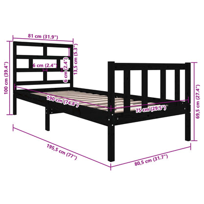 Giroletto in Legno Massello Nero 75x190 cm Small Single | homemem39