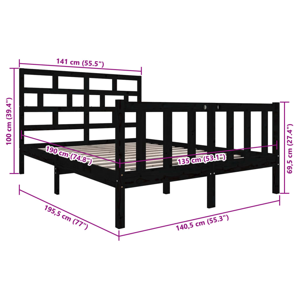 Giroletto Nero in Legno Massello 135x190 cm Double | homemem39
