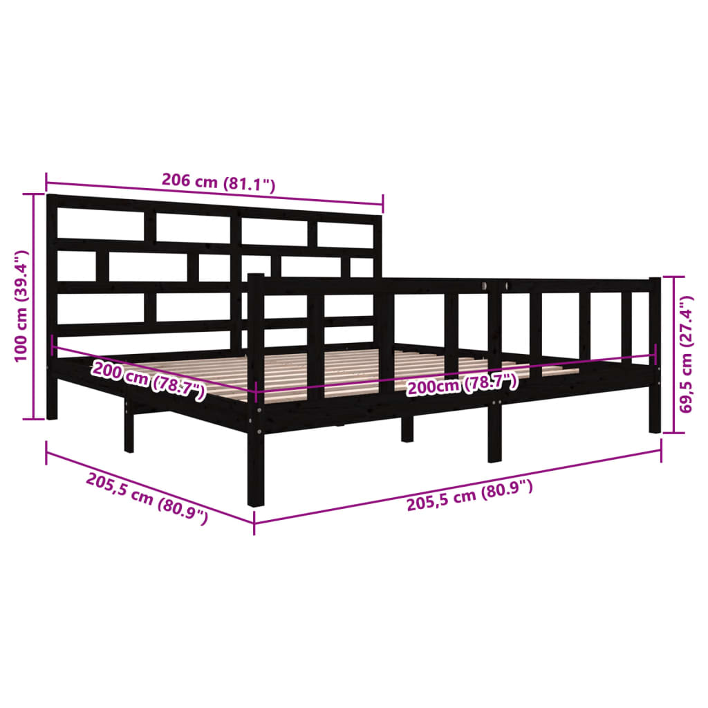 Giroletto Nero in Legno Massello di Pino 200x200 cm | homemem39