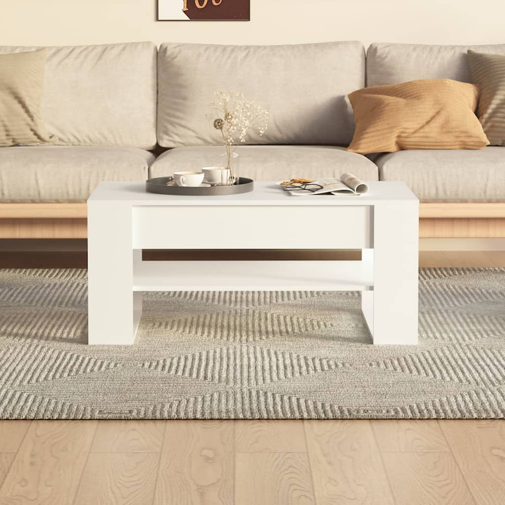 Tavolino da Salotto Bianco 102x55x45 cm in Legno Multistrato | homemem39