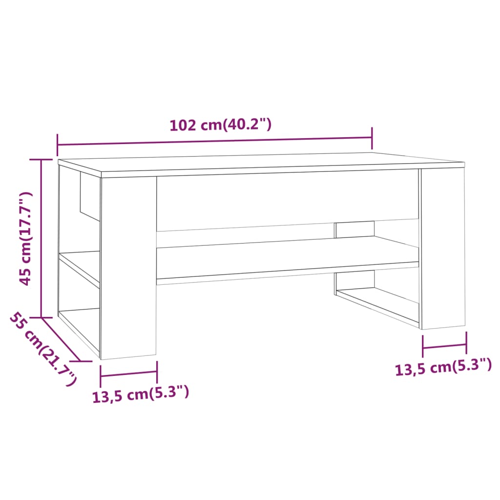 Tavolino da Salotto Rovere Sonoma 102x55x45cm Legno Multistrato | homemem39