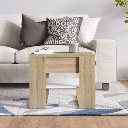 Tavolino Bianco e Rovere Sonoma 55,5x55x45 cm Legno Multistrato | homemem39