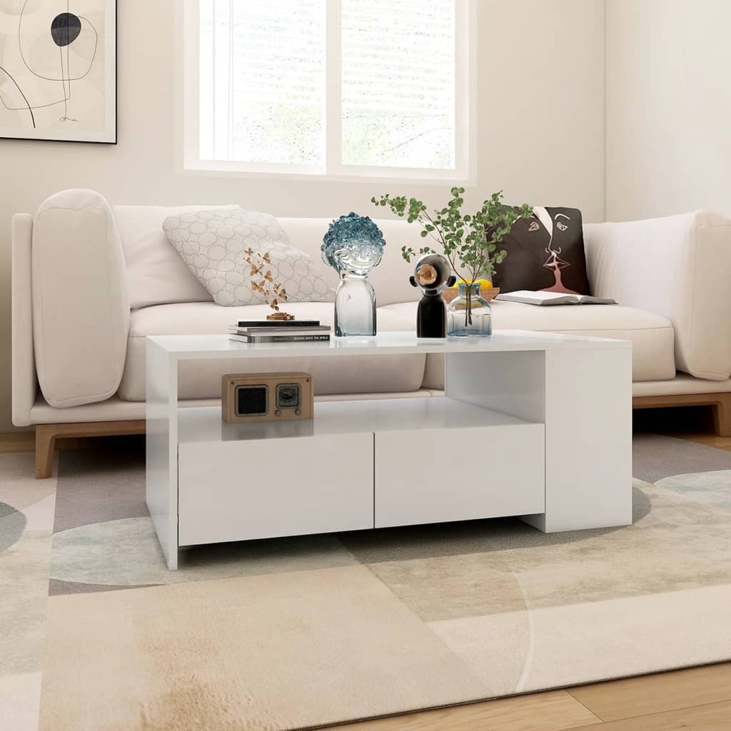 Tavolino da Salotto Bianco 102x55x42 cm in Legno Multistrato | homemem39