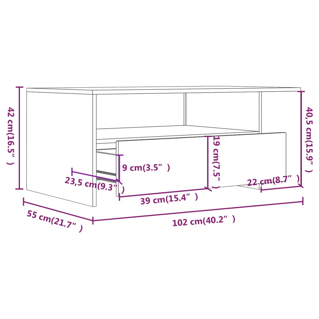 Tavolino da Salotto Rovere Sonoma 102x55x42cm Legno Compensato | homemem39