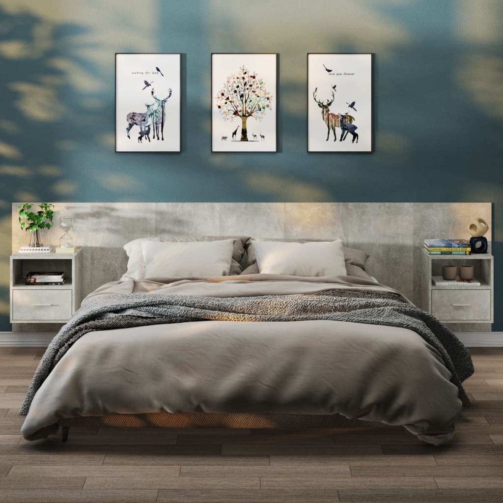 Comodini a Muro 2 pz Grigio Cemento - homemem39