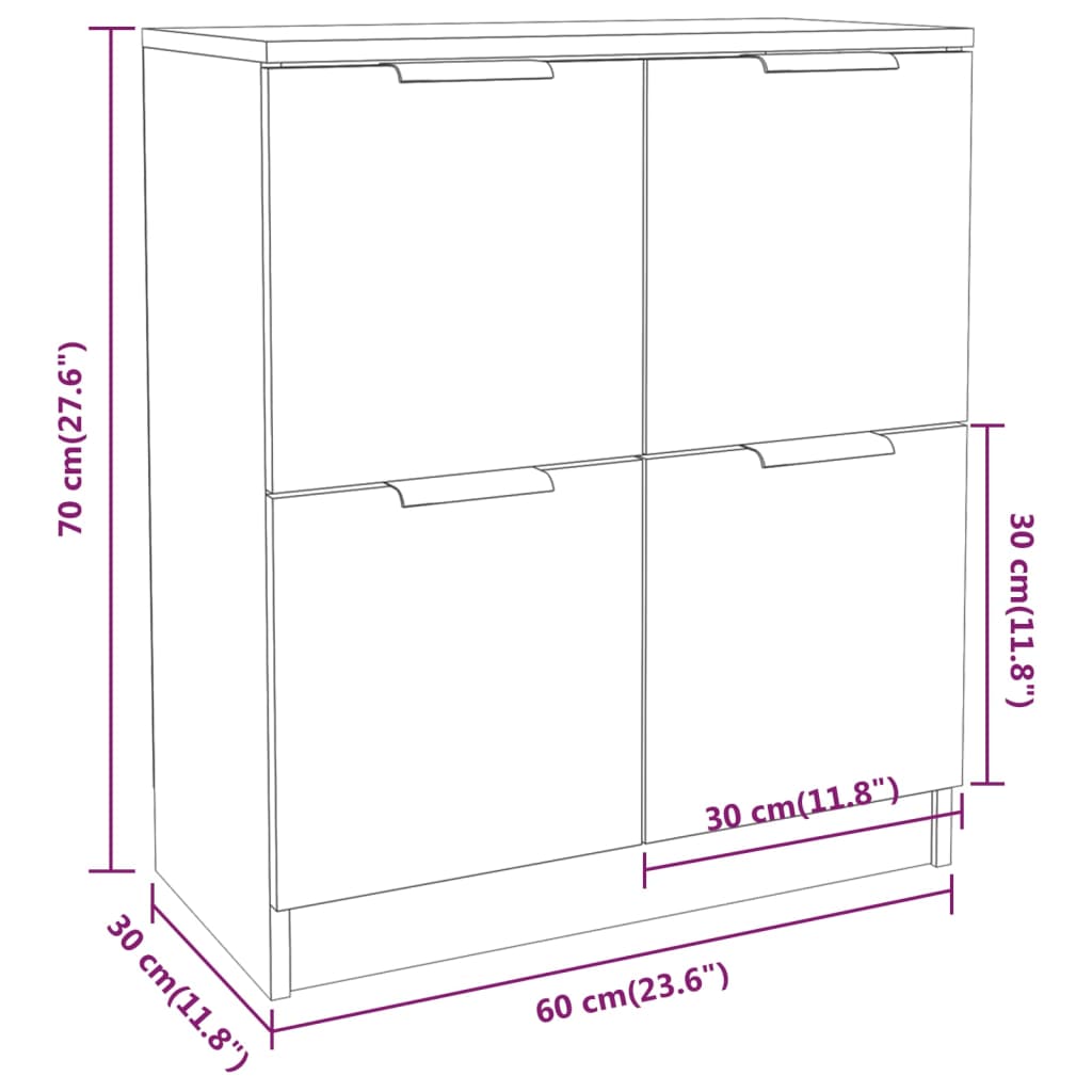 Credenza Bianco Lucido 60x30x70 cm in Legno Multistrato