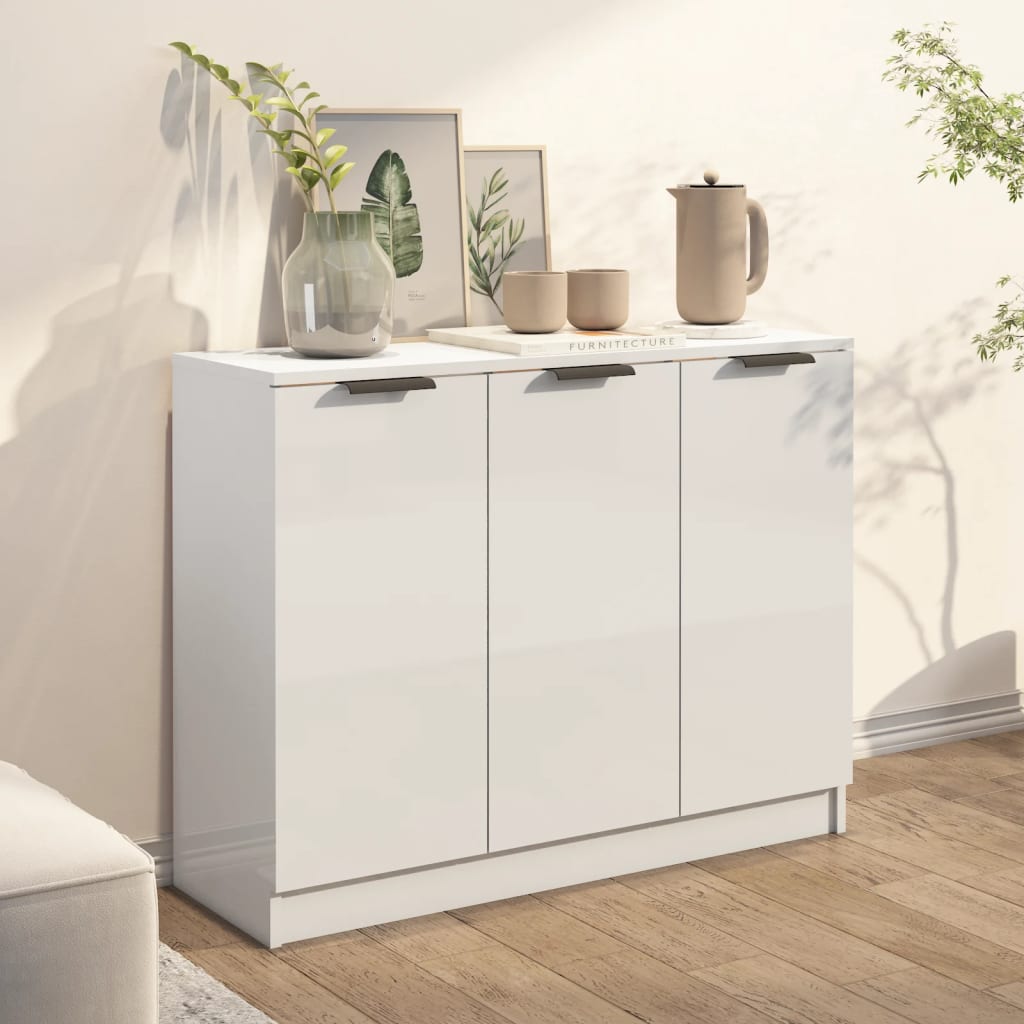 Credenza Bianco Lucido 90,5x30x70 cm in Legno Multistrato - homemem39