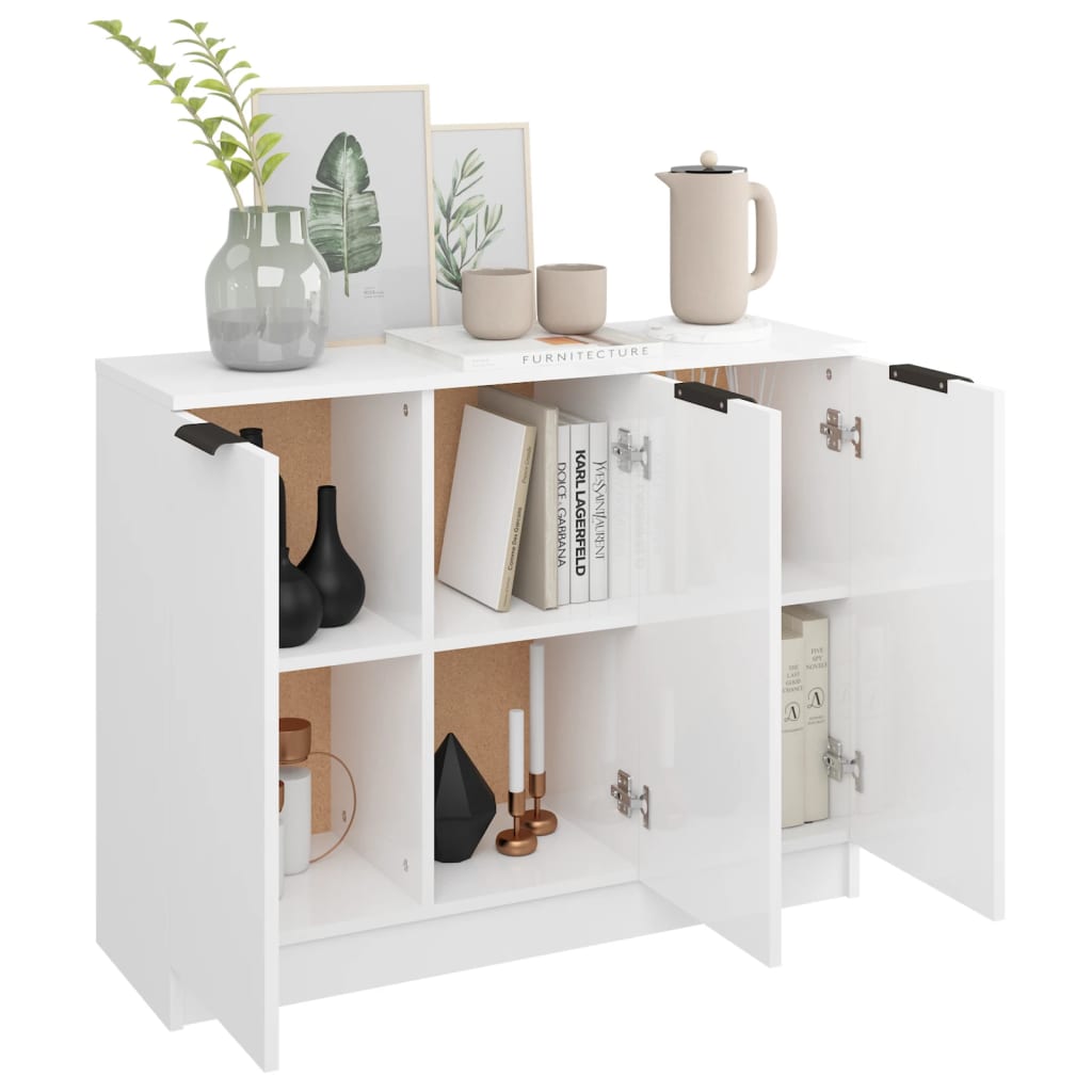 Credenza Bianco Lucido 90,5x30x70 cm in Legno Multistrato - homemem39