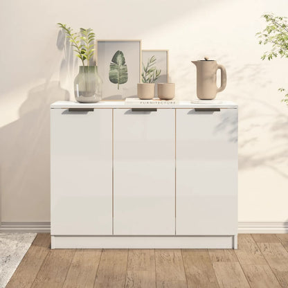 Credenza Bianco Lucido 90,5x30x70 cm in Legno Multistrato - homemem39