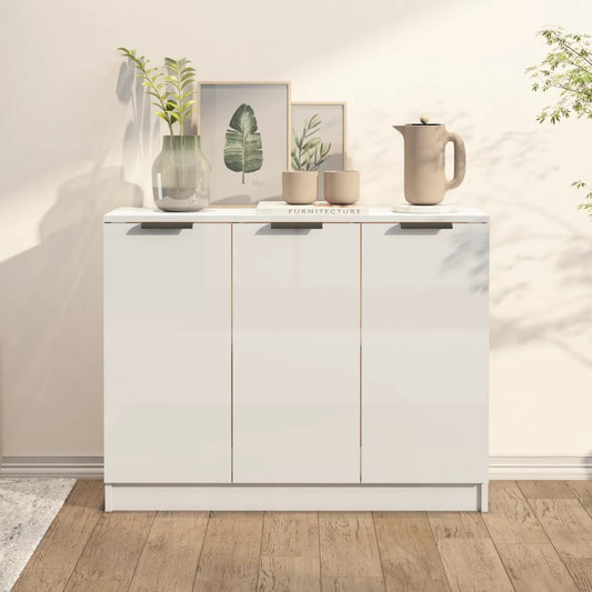 Credenza Bianco Lucido 90,5x30x70 cm in Legno Multistrato