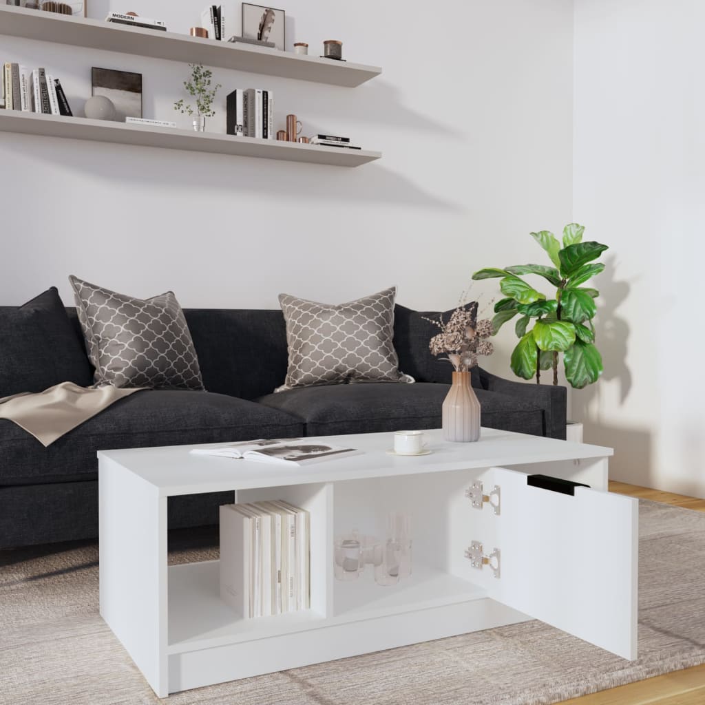 Tavolino da Salotto Bianco 102x50x36 cm in Legno Multistrato | homemem39