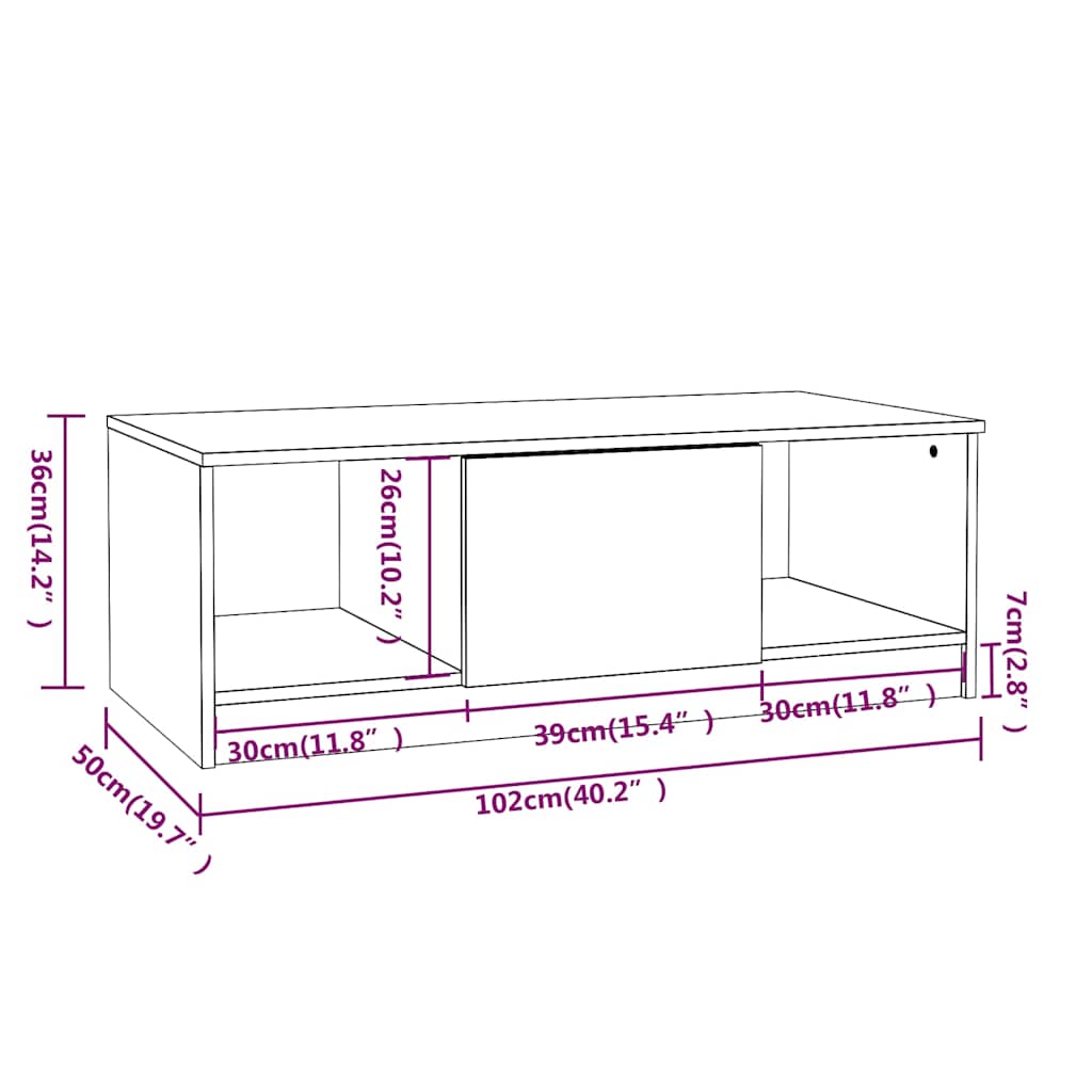 Tavolino Salotto Grigio Cemento 102x50x36 cm Legno Multistrato