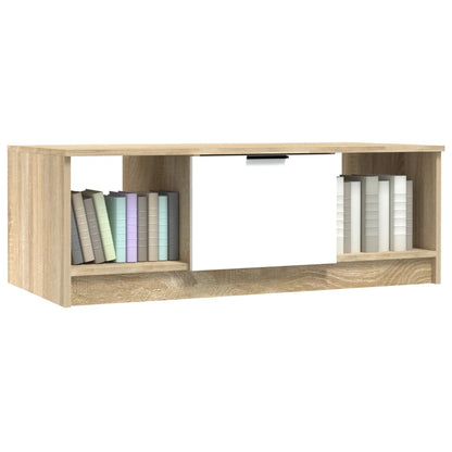 Tavolino Bianco e Rovere Sonoma 102x50x36 cm Legno Multistrato | homemem39