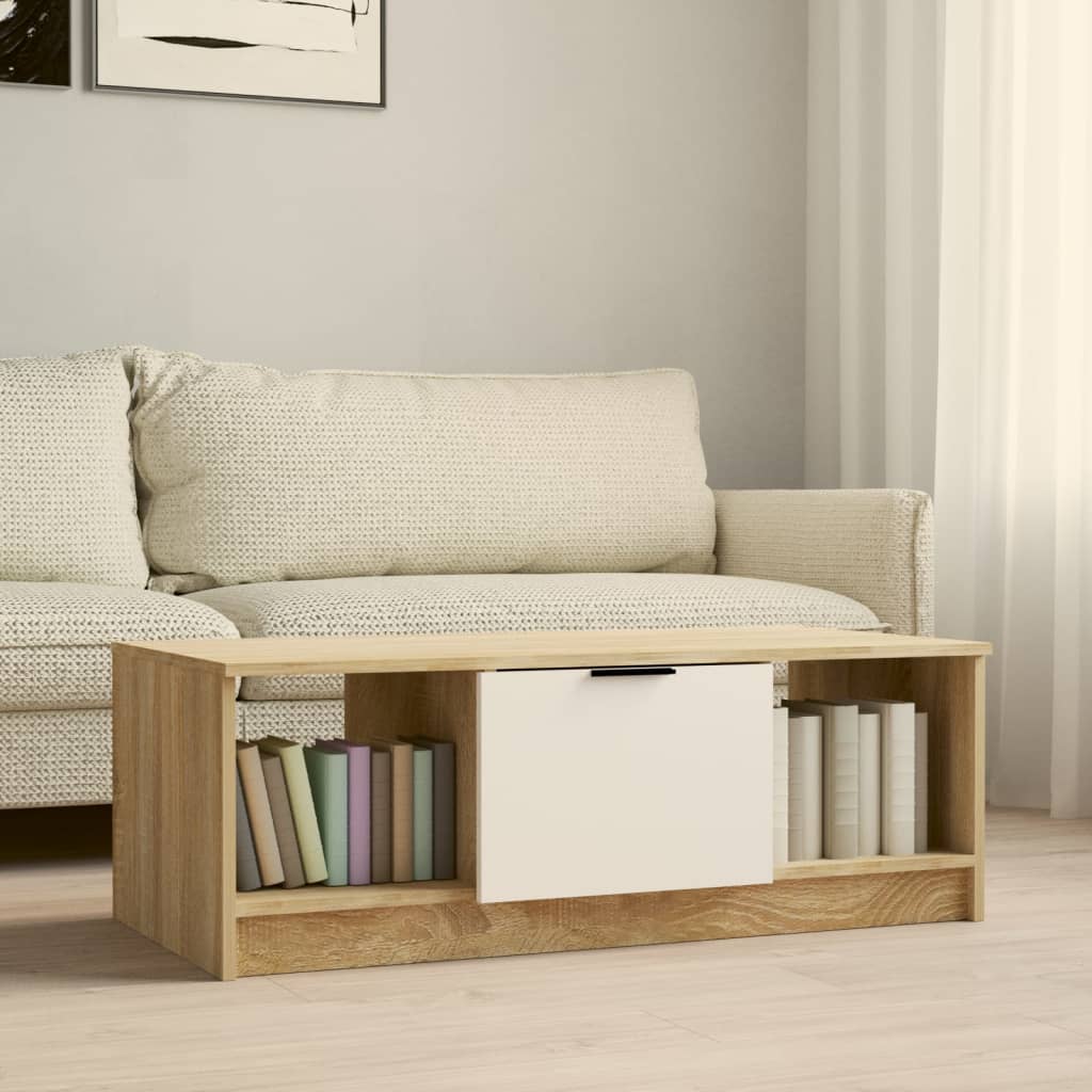 Tavolino Bianco e Rovere Sonoma 102x50x36 cm Legno Multistrato | homemem39