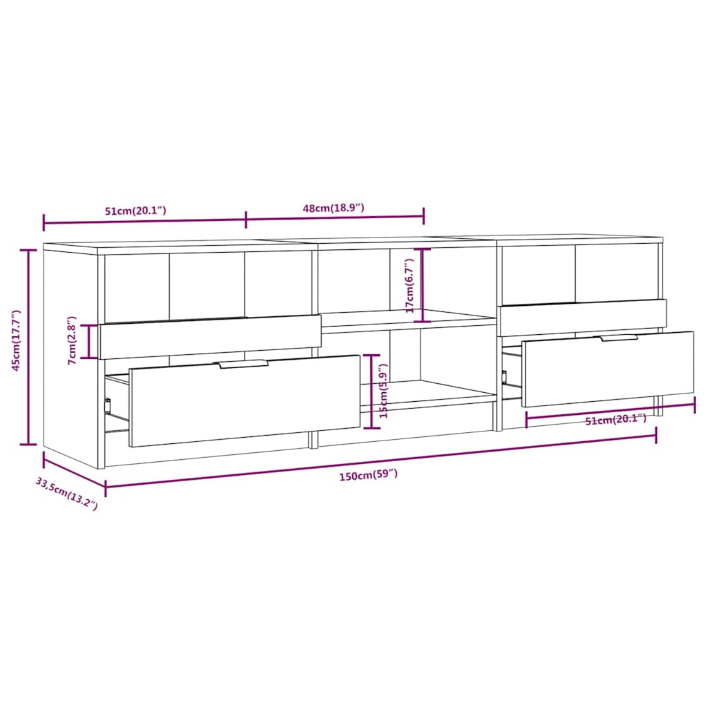Mobile per TV 150x33,5x45cm Legno Ingegnerizzato