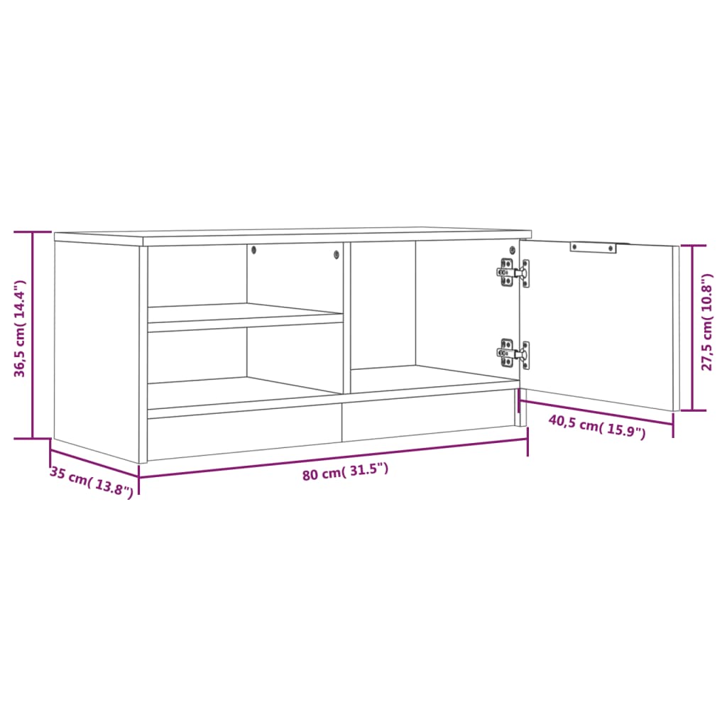 Mobile Porta TV Bianco 80x35x36,5 cm in Legno Multistrato