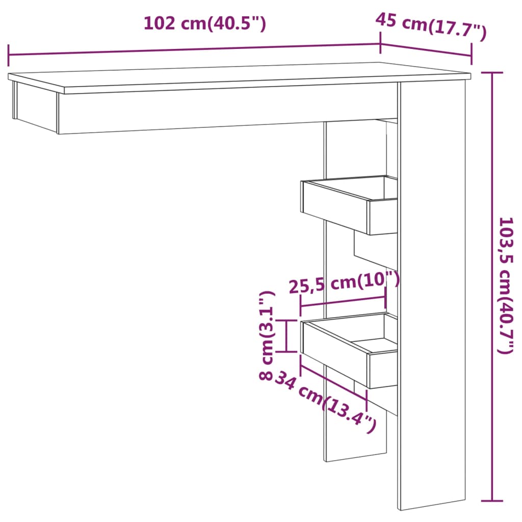 Bancone da Muro Bianco 102x45x103,5 cm in Legno Compensato | homemem39