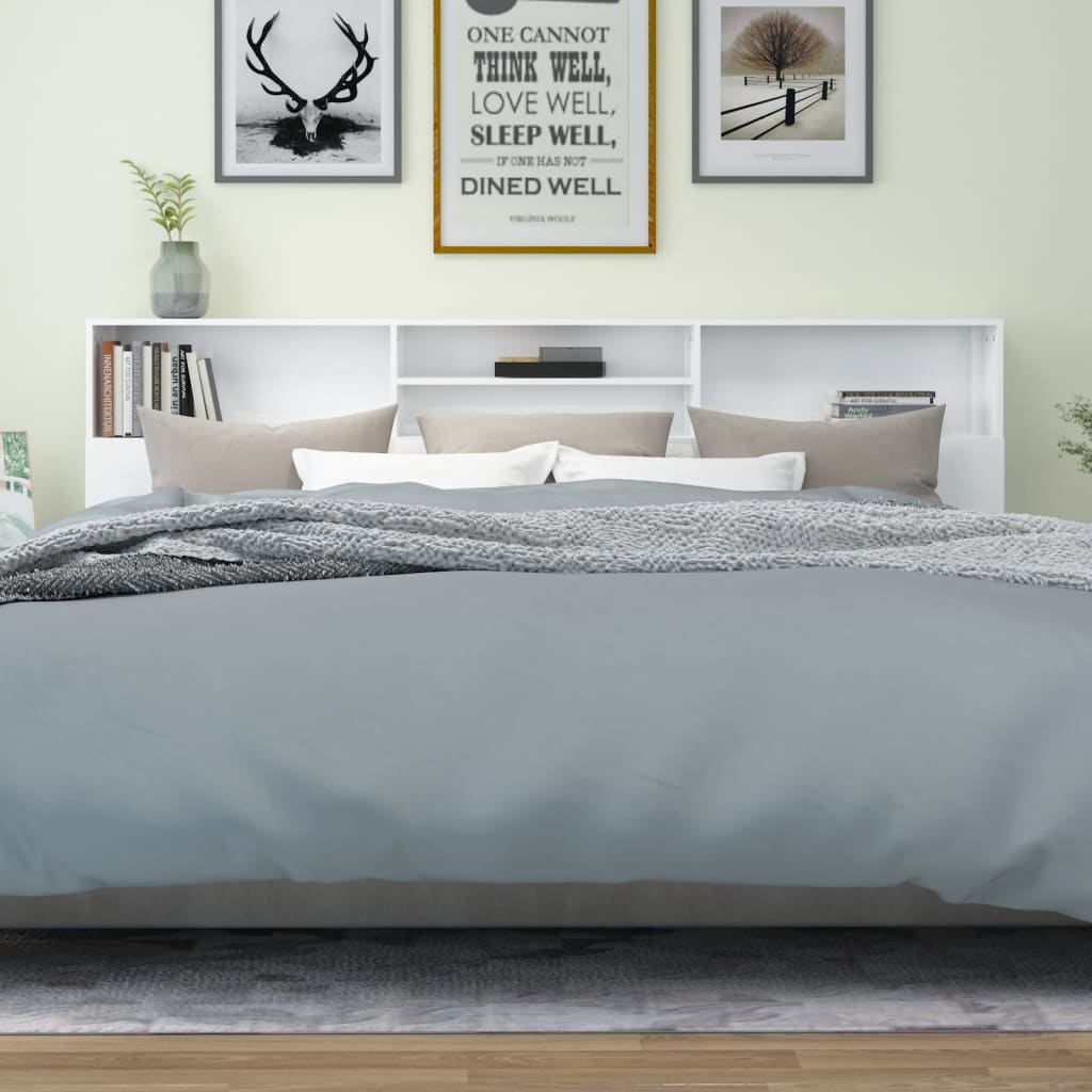Testiera con Contenitore Bianco Lucido 220x19x103,5 cm - homemem39