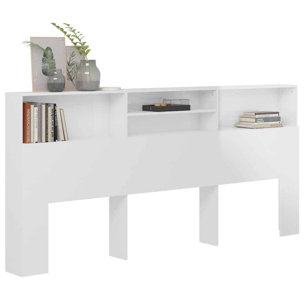 Testiera con Contenitore Bianco Lucido 220x19x103,5 cm - homemem39