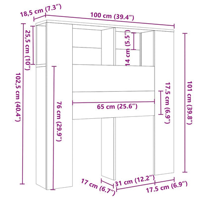 Mobiletto con testiera bianco 100x18,5x102,5 cm