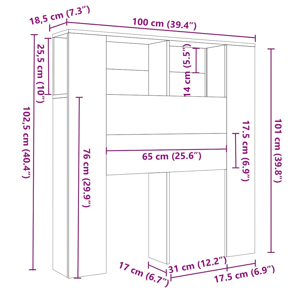 Testiera con Scomparti Grigio Cemento 100x18,5x102,5cm - homemem39