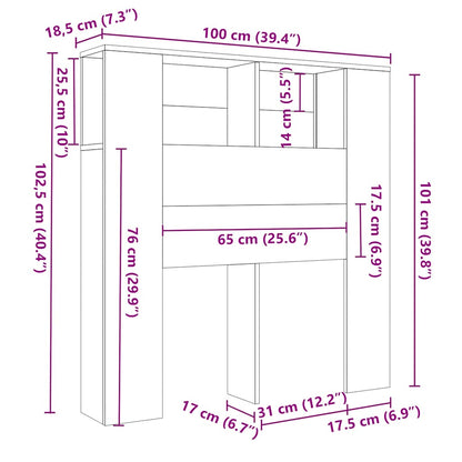 Testiera con Scomparti Grigio Cemento 100x18,5x102,5cm - homemem39