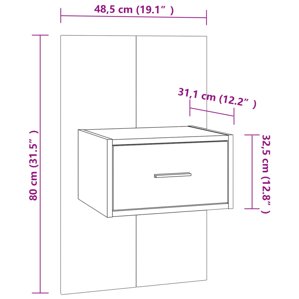 Comodino a Muro Rovere Fumo - homemem39