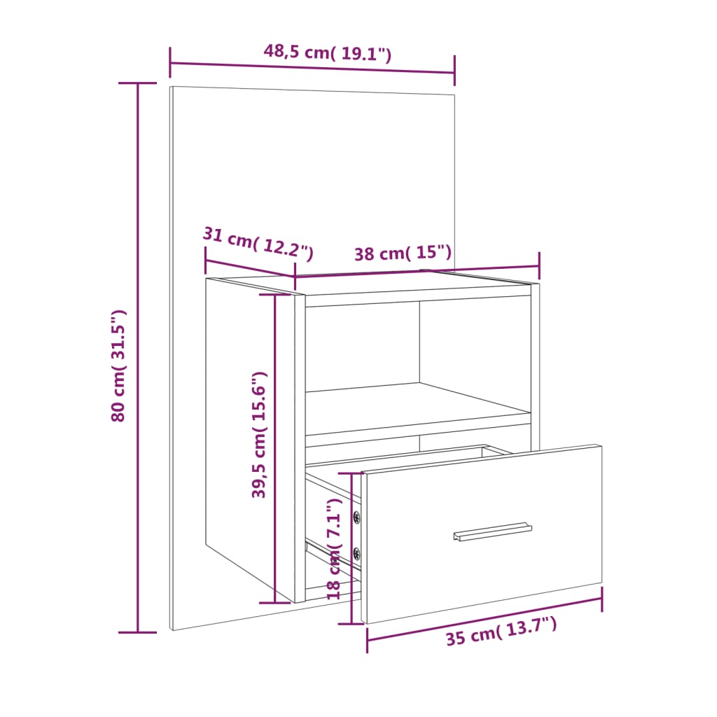 Comodino a Muro Rovere Fumo - homemem39