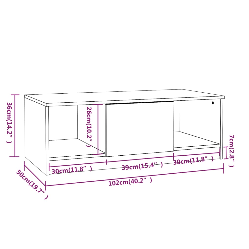 Tavolino da Salotto Grigio Sonoma 102x50x36cm Legno Multistrato | homemem39