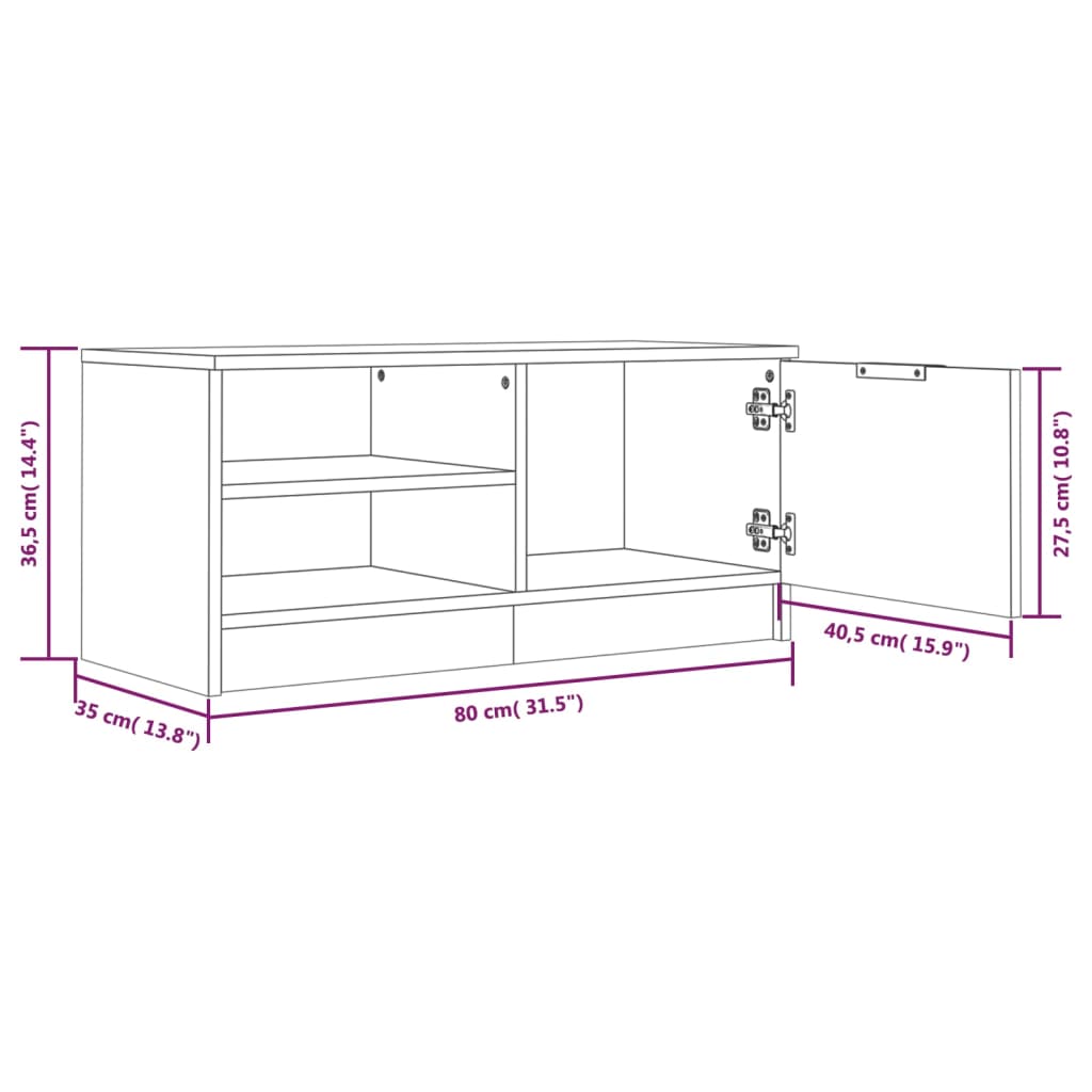Mobile TV Rovere Fumo 80x35x36,5 cm in Legno Multistrato - homemem39