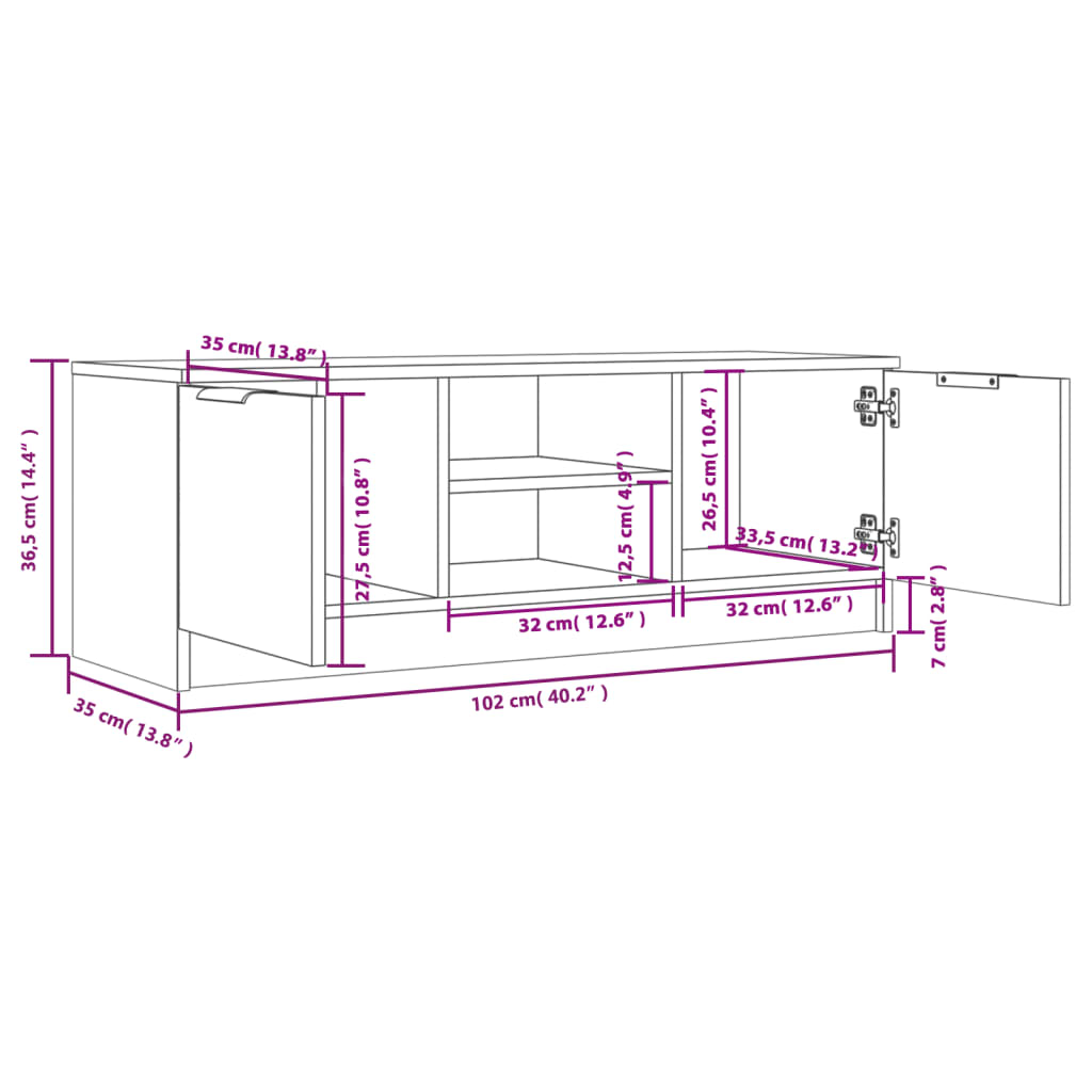 Mobile TV Rovere Fumo 102x35x36,5 cm in Legno Multistrato - homemem39