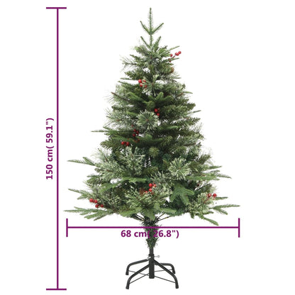 Albero di Natale Preilluminato con Pigne Verde 150 cm PVC e PE