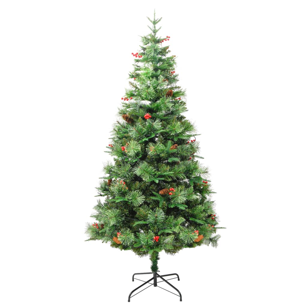 Albero di Natale Preilluminato con Pigne Verde 225 cm PVC e PE