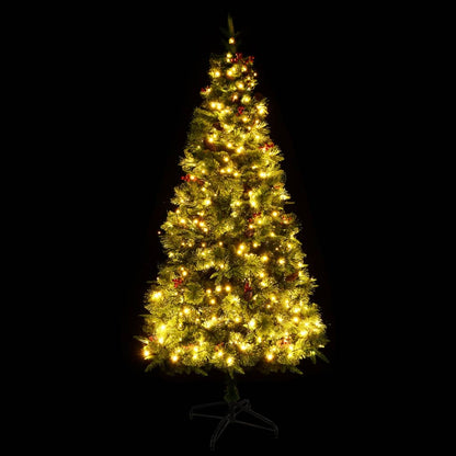 Albero di Natale Preilluminato con Pigne Verde 225 cm PVC e PE