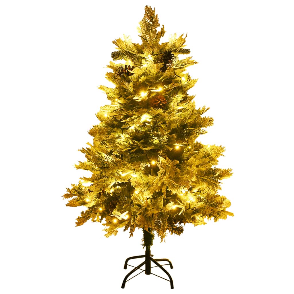 Albero di Natale Preilluminato con Pigne Verde 120 cm PVC e PE